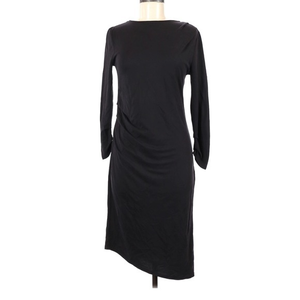 Topshop 6 black asymmetrical ruched modal long sleeve stretch‎ dress